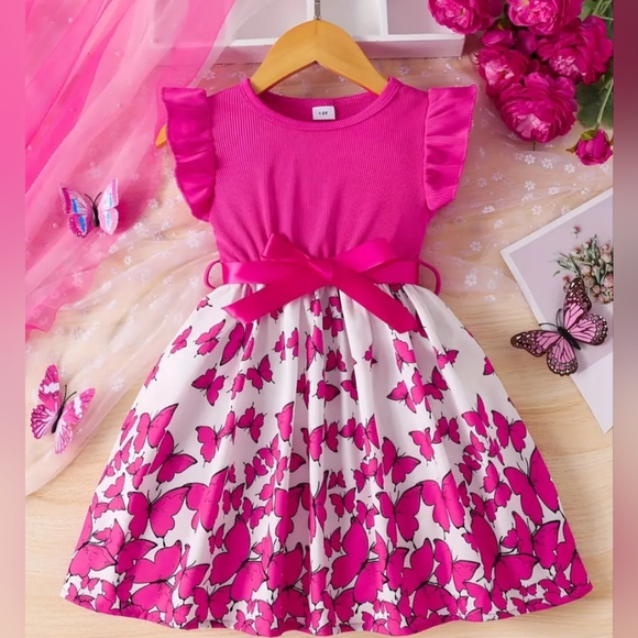 NWT Girls Fushia and White Sleeveless Sundress with Ruffled Tiers. - Picture 3 of 8